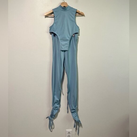 Fashion Nova Light Blue Sleeveless Bodysuit & Ruched Pants Set - Size S - Picture 2 of 14